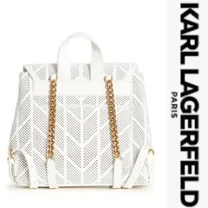 KARL LAGERFELD LAFAYETTE BACKPACK WHITE LEATHER CUTOUT VINTAGE GOLD HARDWARE NWT LH0AB7BF_lh0ab7bfcbkg_d4424e86  main image 3